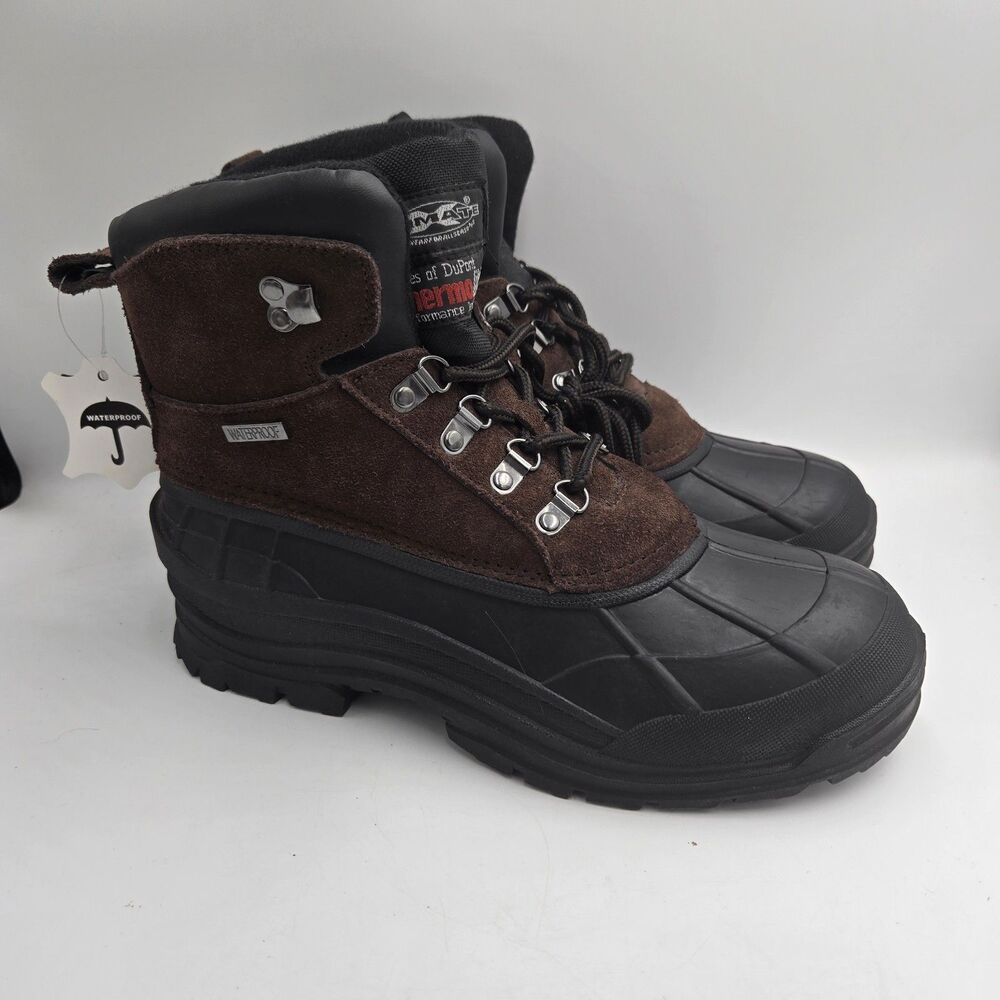 Climate Thermolite Waterproof Duck Boots Mens Size 8 Brown Leather Steel Shank
